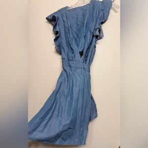 Majorelle Denim Blue Wrap Dress | Ruffle Sleeve Tie Waist | Size XS | revolve